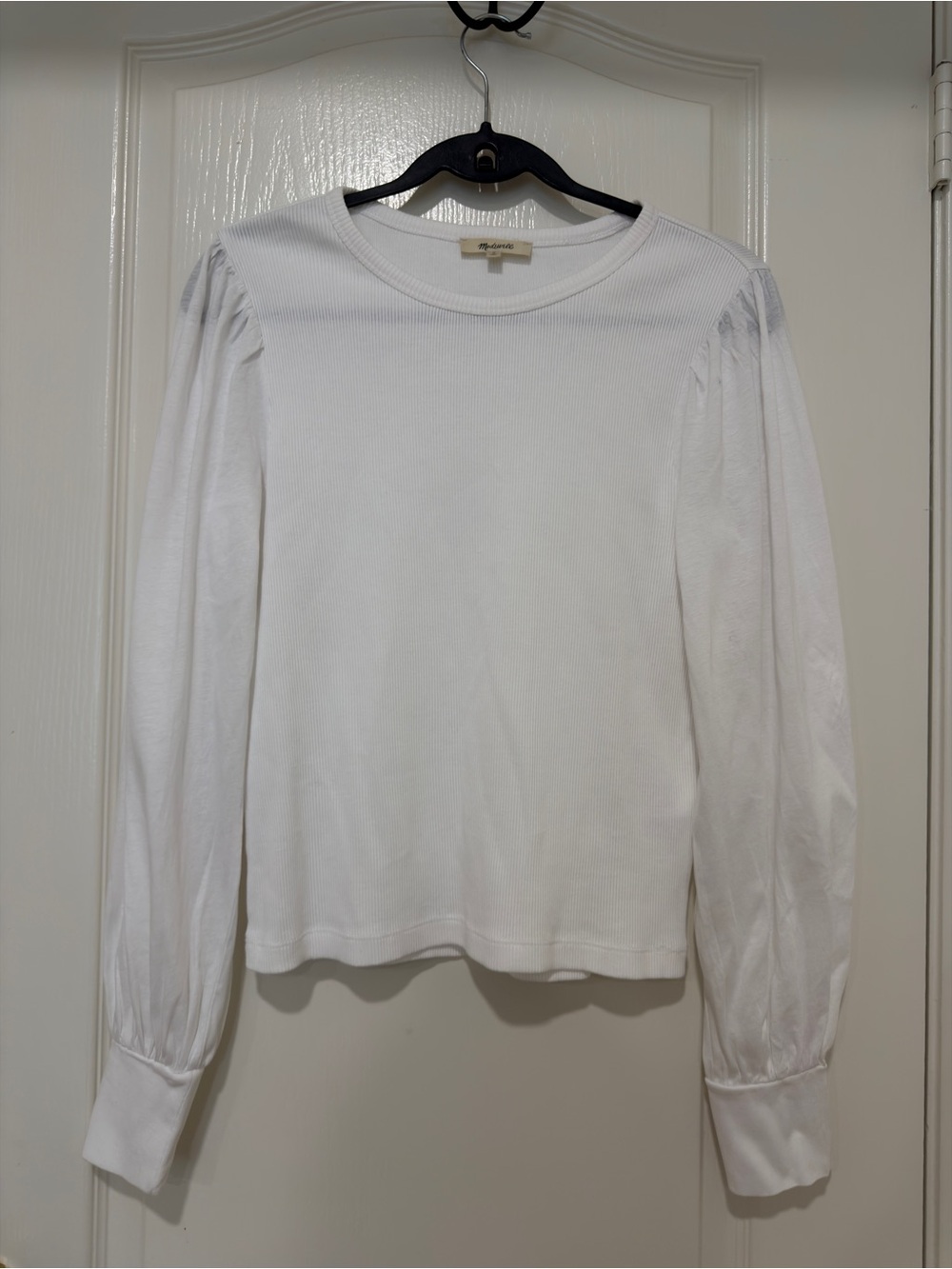 Madewell White Puff Sleeve Long Sleeve Tee 100% Cotton Size Medium - Picture 4 of 8